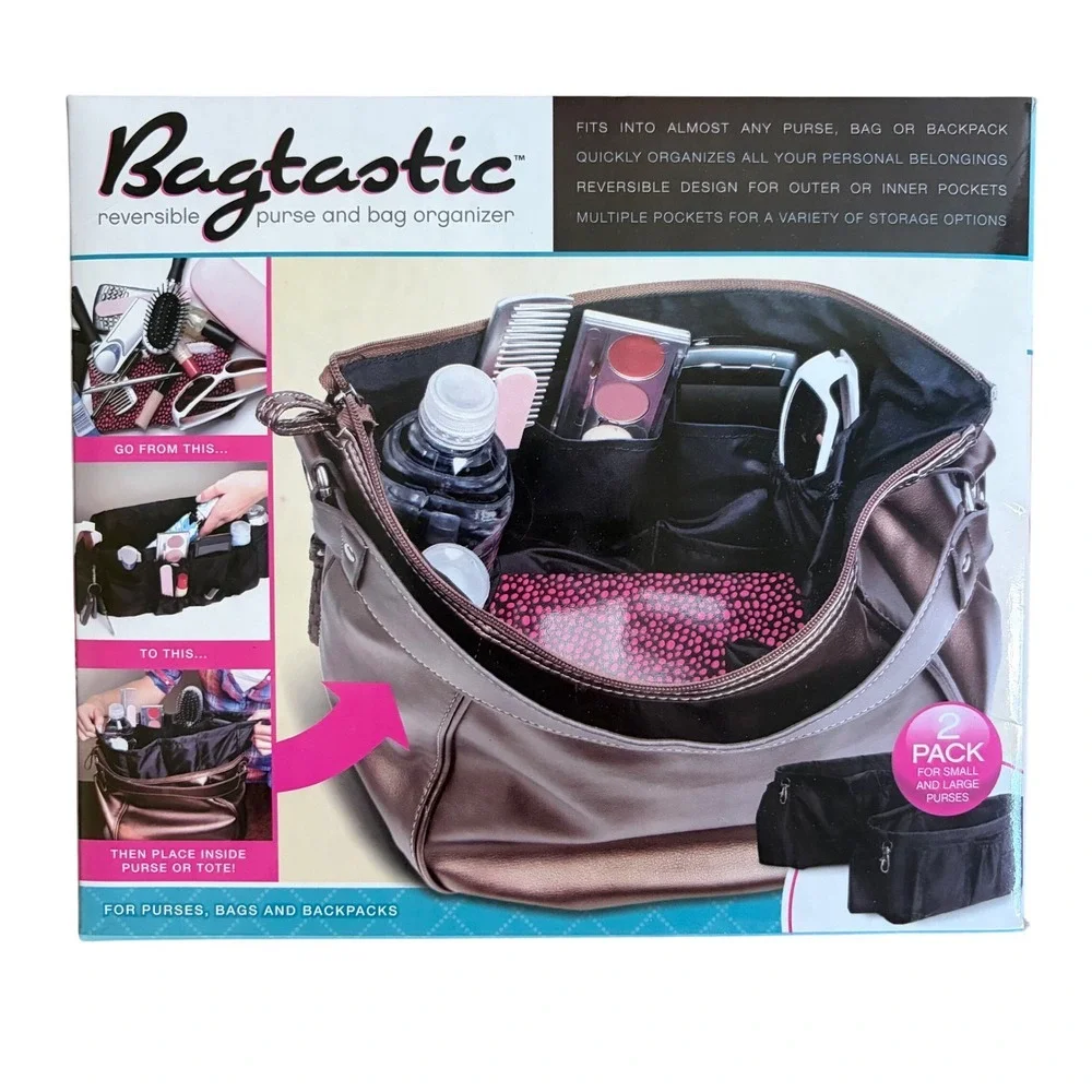Bagtastic Tote Organizer Insert 2 Pack Purse‎ Bag Backpack Pockets Reversible